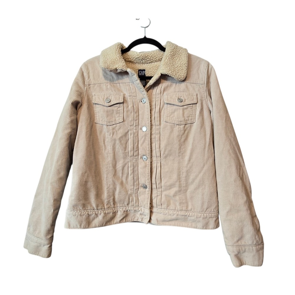 Vintage 90s Y2K GAP Cream Sherpa Lined Corduroy Trucker Jacket Womens MED Beige